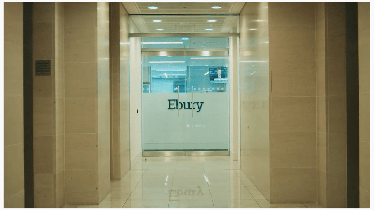 Entryway to Ebury Offices with Ebury etched on doorway