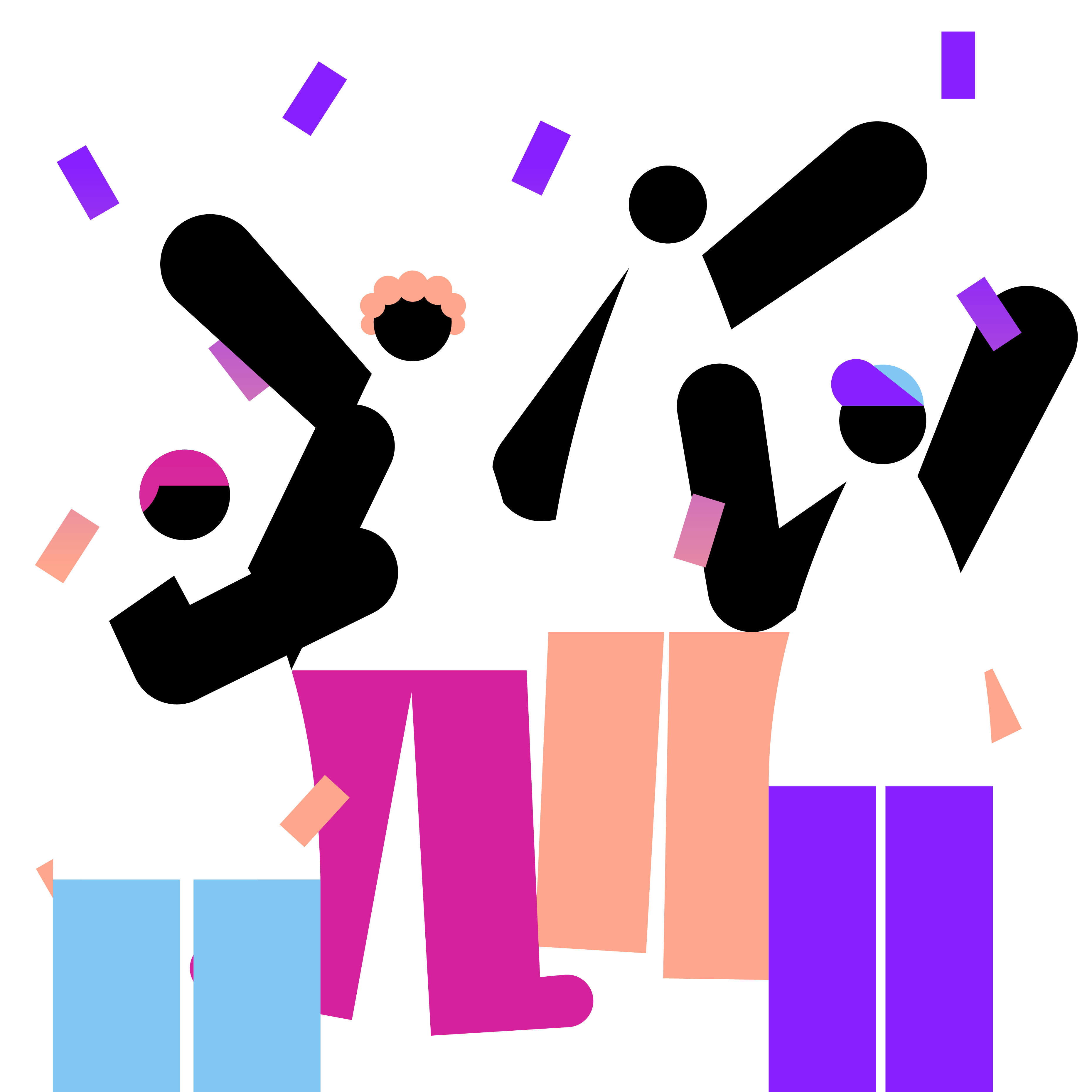 Illustration of people with confetti falling on them.